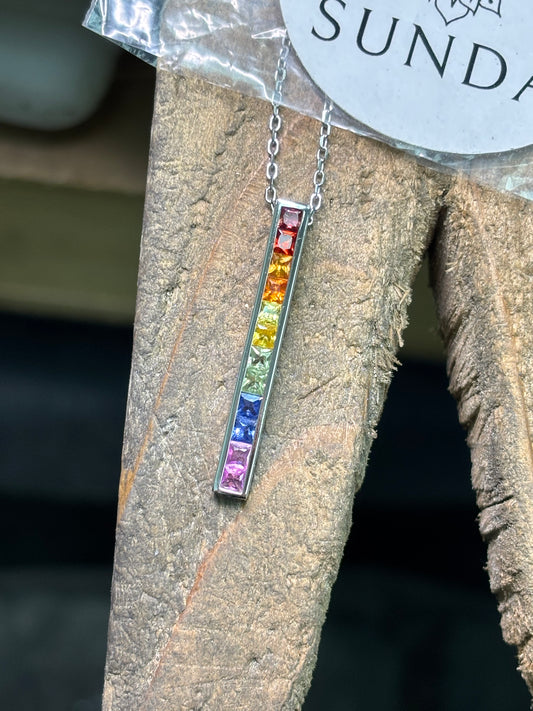 Rainbow Sapphire Drop Pendant with Necklace for Pride 2025