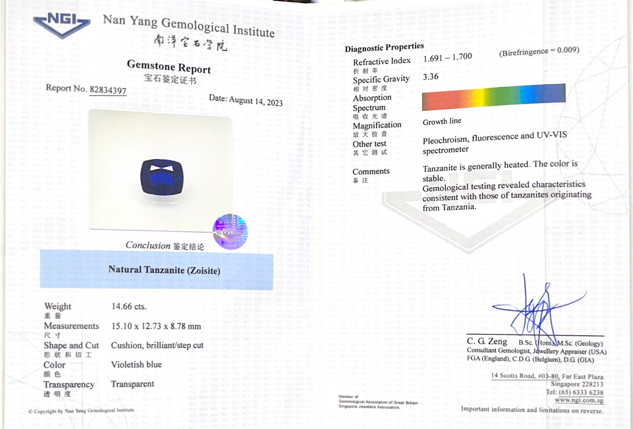 Tanzanite, 14.68ct, Violetish Blue, Tanzania