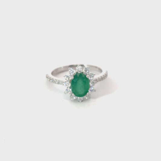 Emerald Ring with Classic Halo