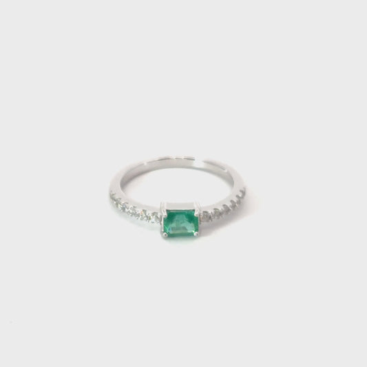Emerald Ring Horizontal with Half-shank Pave