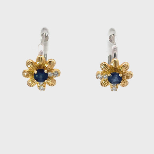 Sapphire Floral Plug Earrings
