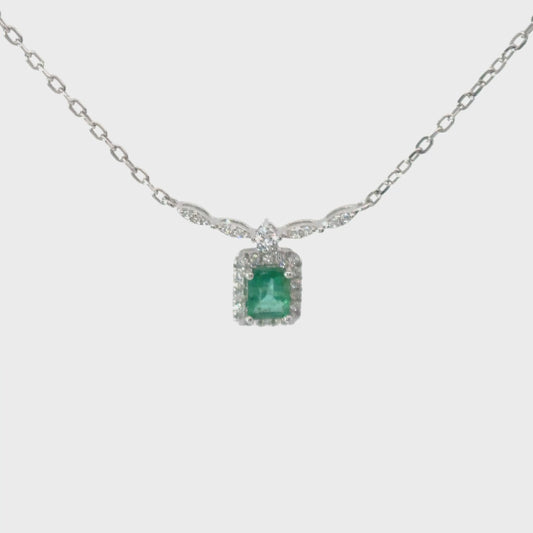 Emerald Pendant with Classic Rectangular Halo
