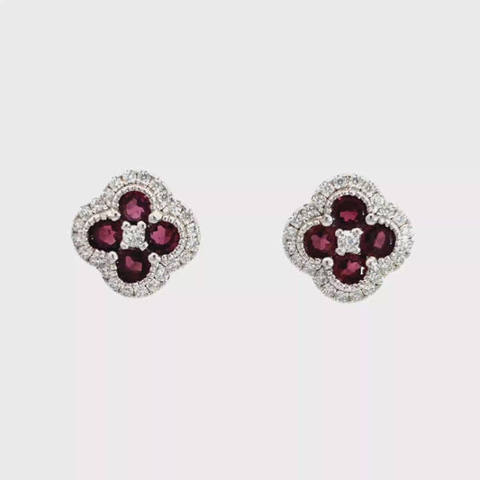 Tourmaline Clover Stud Earrings with Halo