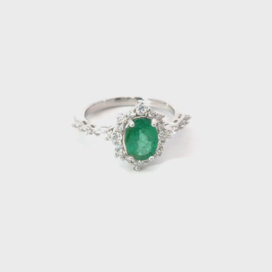 Emerald Ring with Royal Halo