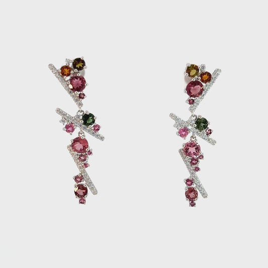 Tourmaline Dangle Earrings with Geometric Arrangements
