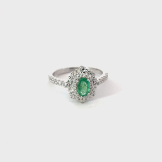 Emerald Ring with Double Organic Halo
