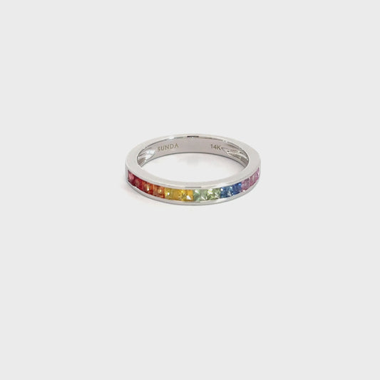 Rainbow Sapphire White Gold Ring for Pride 2024