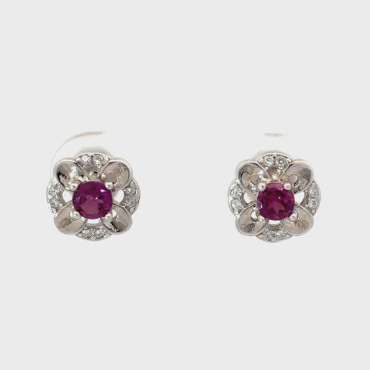 Tourmaline Stud Earrings with Floral Motif