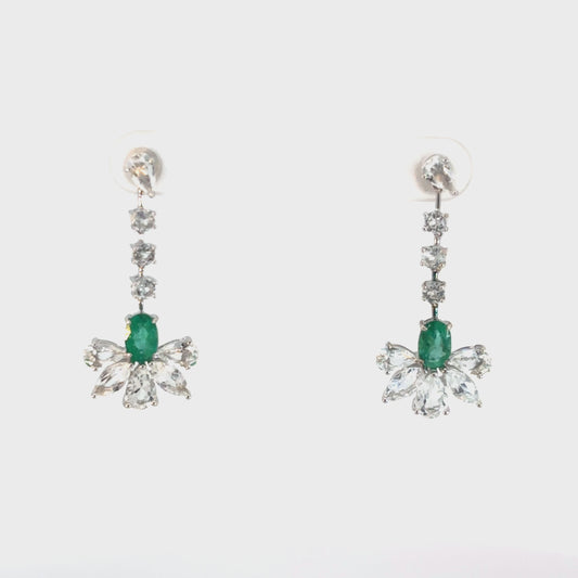 Emerald Cluster Earrings with Colourless Topaz