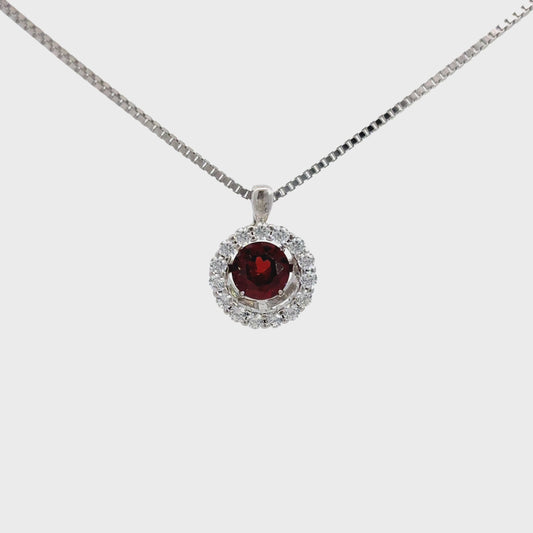 Garnet Suspension Pendant with Round Halo