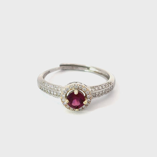 Garnet Ring with Halo and Half-Shank