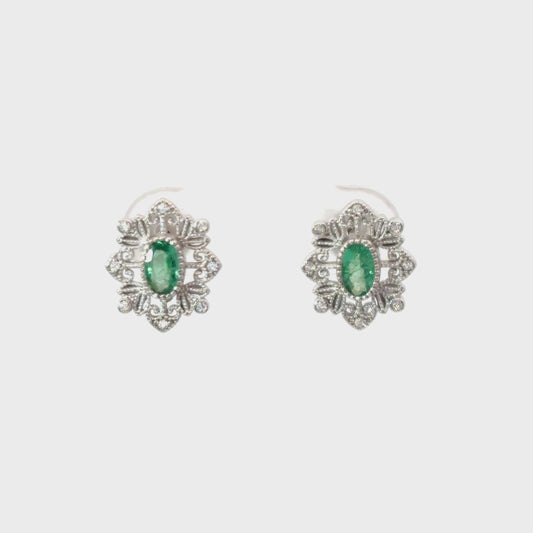Emerald Stud Earrings with Milgrain