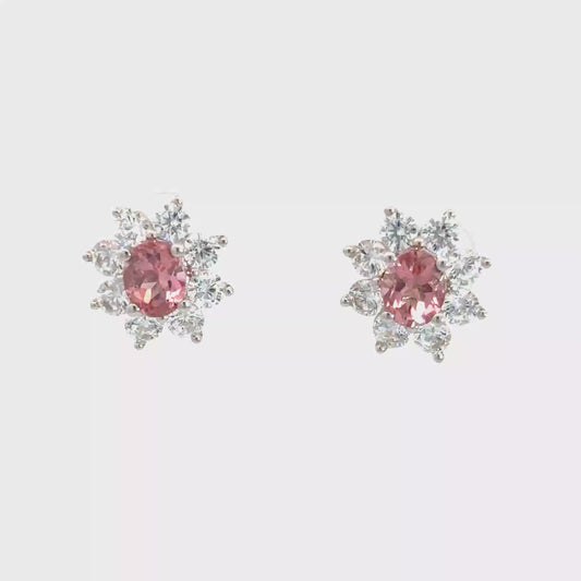 Tourmaline Stud Earrings with Single Halo with Three Prongs