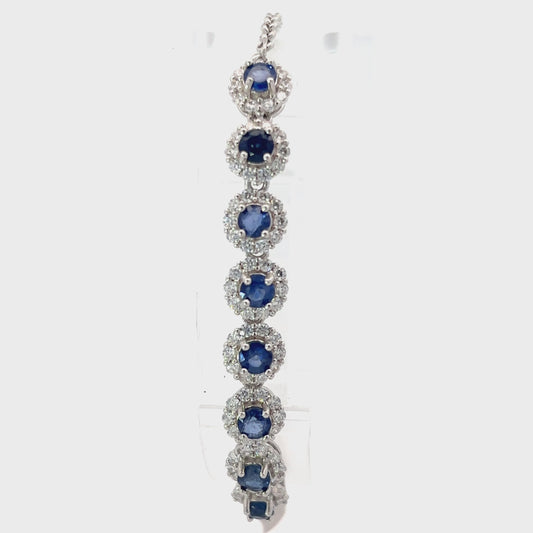 Sapphire Half-Tennis Bracelet with Round Halos