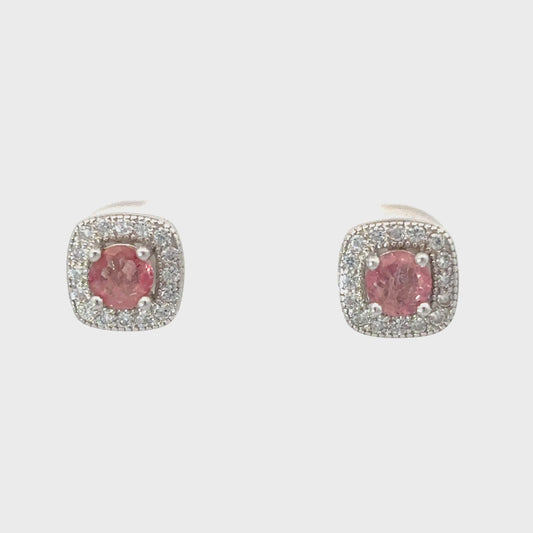 Tourmaline Stud Earrings with Single Cushion Halo