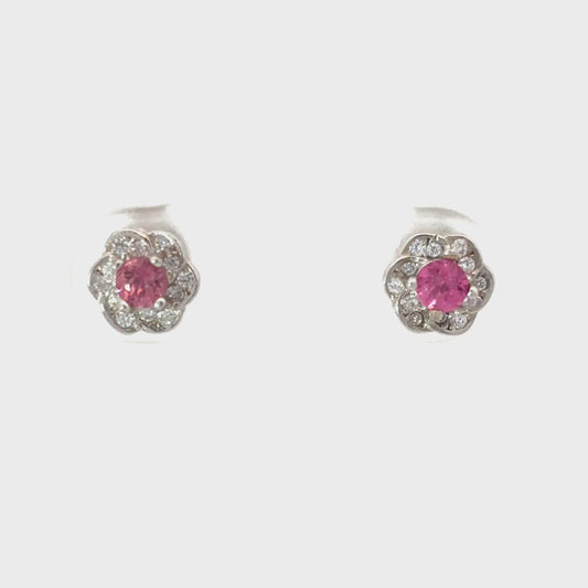 Tourmaline Small Stud Earrings with Single Floral Halo