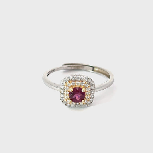 Garnet Ring with Double Halo