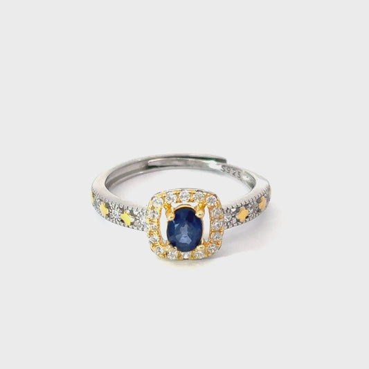 Sapphire Ring with Cushion Halo and Half-shank Pave