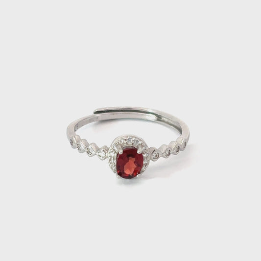 Garnet Ring with Halo and Bezel Shank