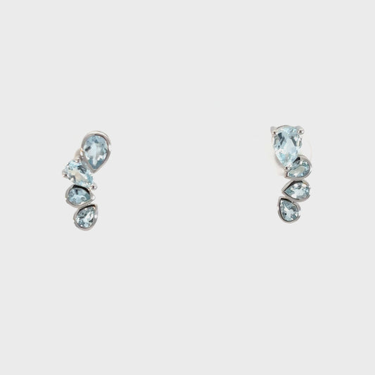 Aquamarine Asymmetrical Cluster Earrings