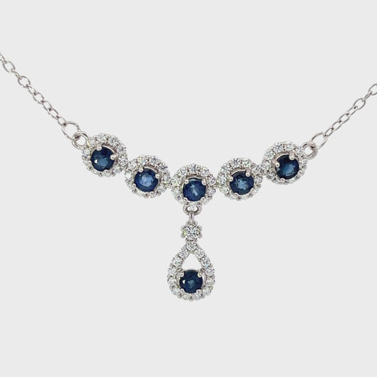 Sapphire Collar Pendant with Single Halo and Drop