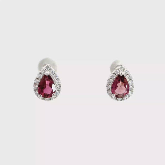 Tourmaline Stud Earrings with Single Drop Halo