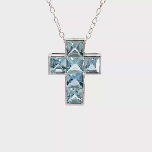 Aquamarine Cross Gold Pendant