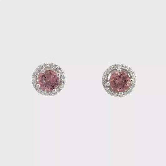 Tourmaline Stud Earrings with Single Round Halo