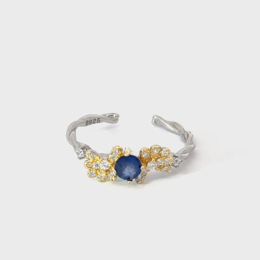 Sapphire Ring with Berries and Vine Shank